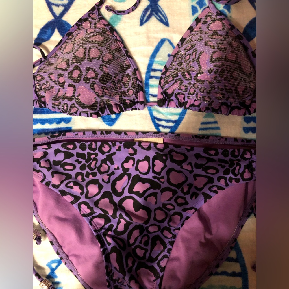 Mudd Purple Leopard Print Triangle Bikini Set